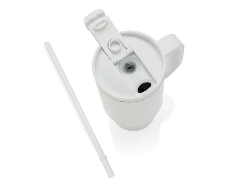 Biały kubek termiczny Cruiser 480 ml ze słomką i uchwytem