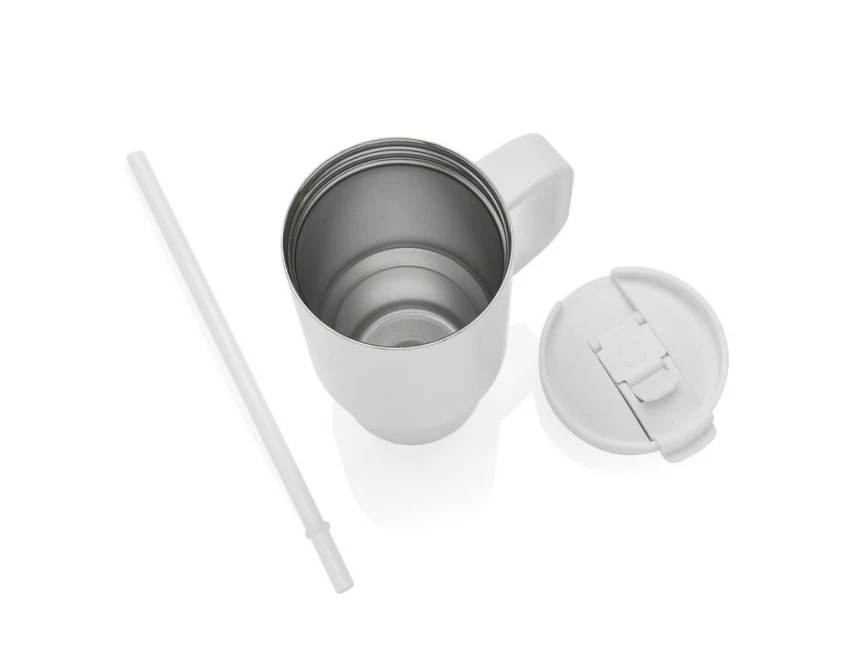 Biały kubek termiczny Cruiser 480 ml ze słomką i uchwytem