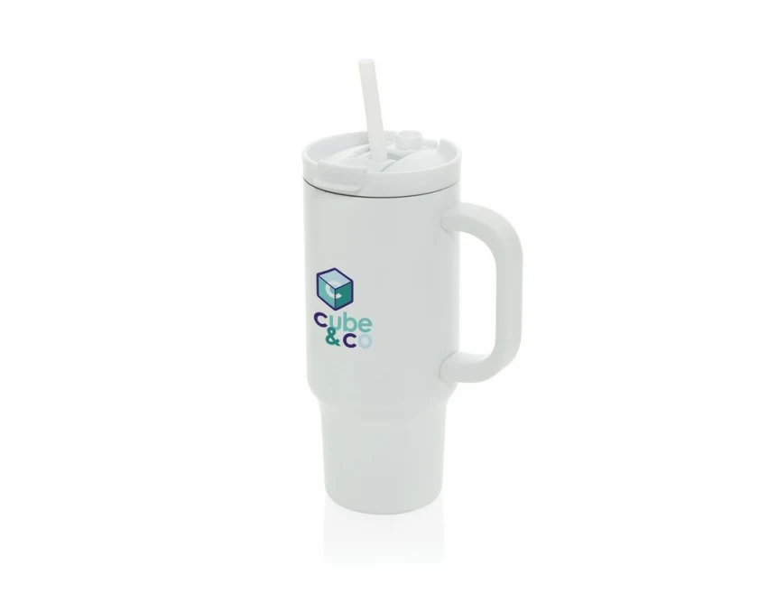 Biały kubek termiczny Cruiser 480 ml ze słomką i uchwytem