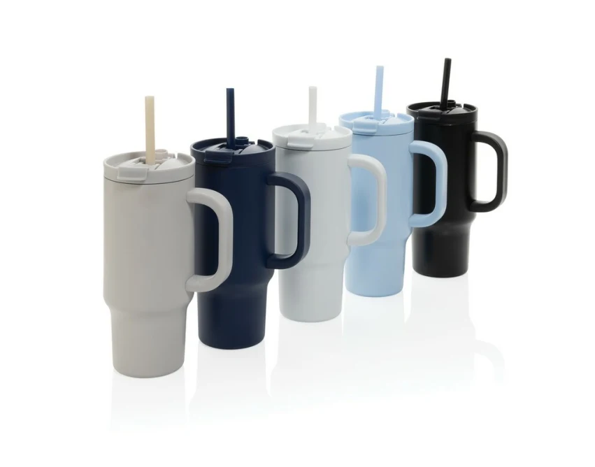 Biały kubek termiczny Cruiser 480 ml ze słomką i uchwytem