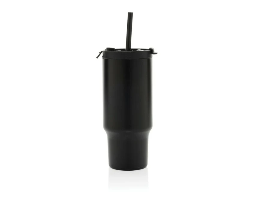 Czarny kubek termiczny Cruzeir 480 ml ze słomką i uchwytem