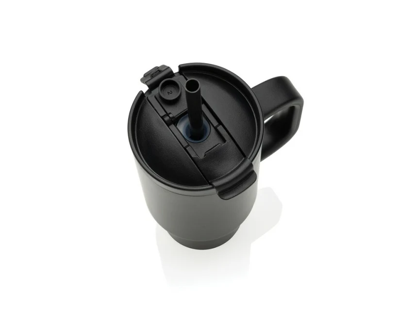 Czarny kubek termiczny Cruzeir 480 ml ze słomką i uchwytem