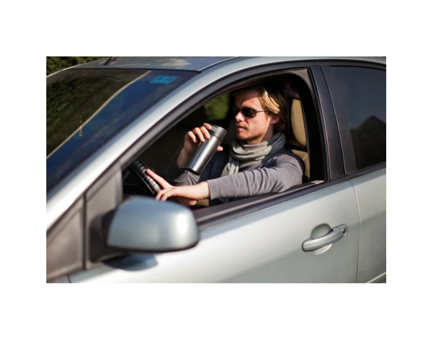 Srebrny kubek termiczny 300 ml z logo firmy, stalowy, klik