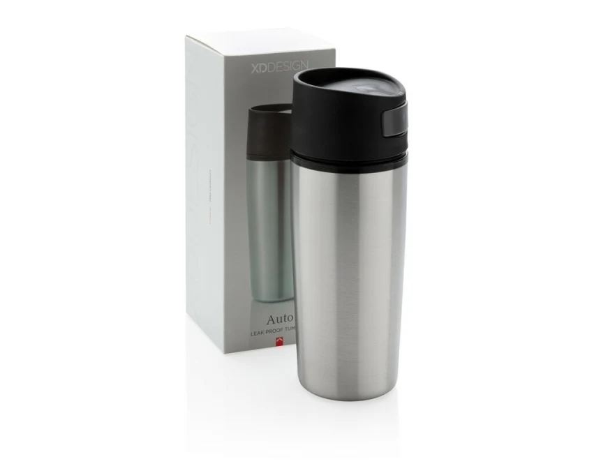 Srebrny kubek termiczny 300 ml z logo firmy, stalowy, klik