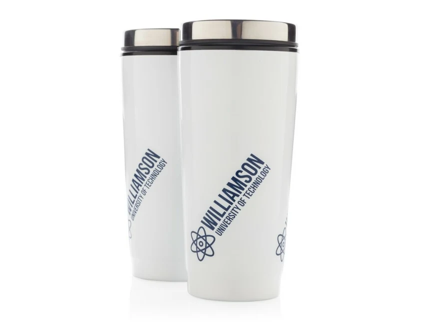 Biały kubek termiczny 350 ml z grawerem UV360 i logo