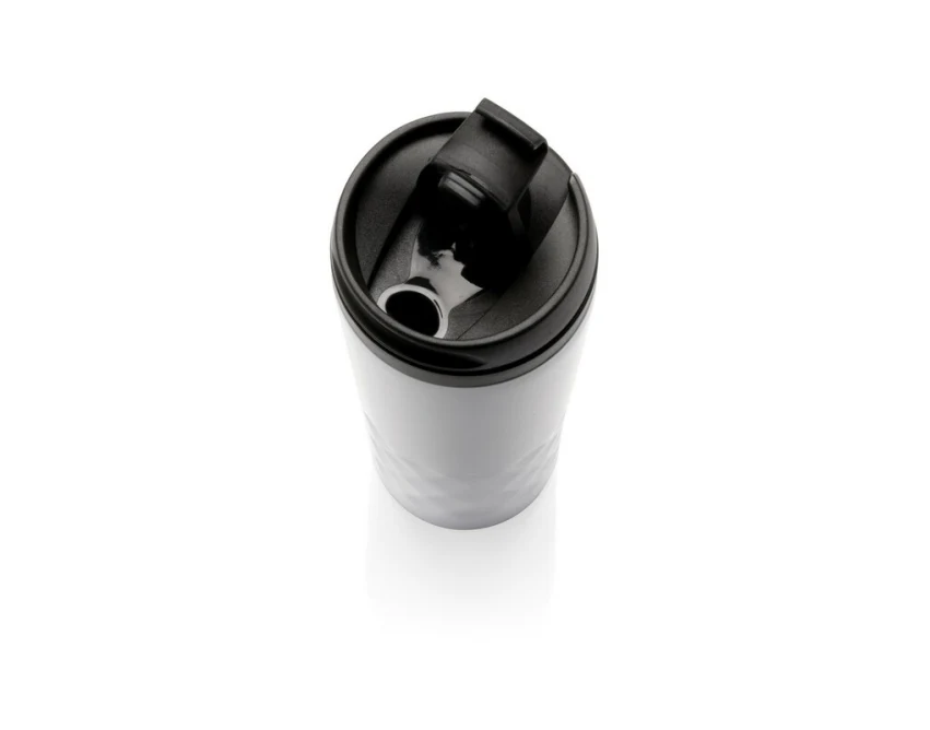 Biały kubek termiczny 300 ml z grawerem logo – geometryczny