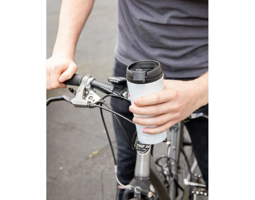 Biały kubek termiczny 300 ml z grawerem logo – geometryczny