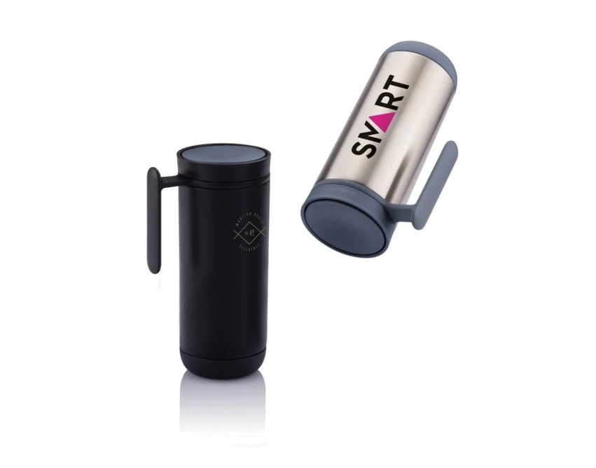 Czarny kubek termiczny 225 ml Clik z uchwytem i logo