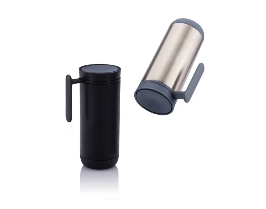 Czarny kubek termiczny 225 ml Clik z uchwytem i logo