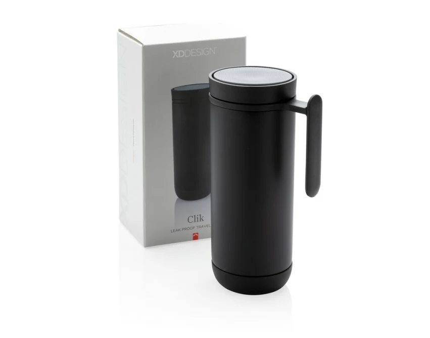 Czarny kubek termiczny 225 ml Clik z uchwytem i logo