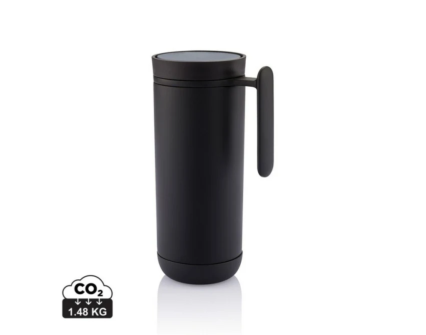 Czarny kubek termiczny 225 ml Clik z uchwytem i logo