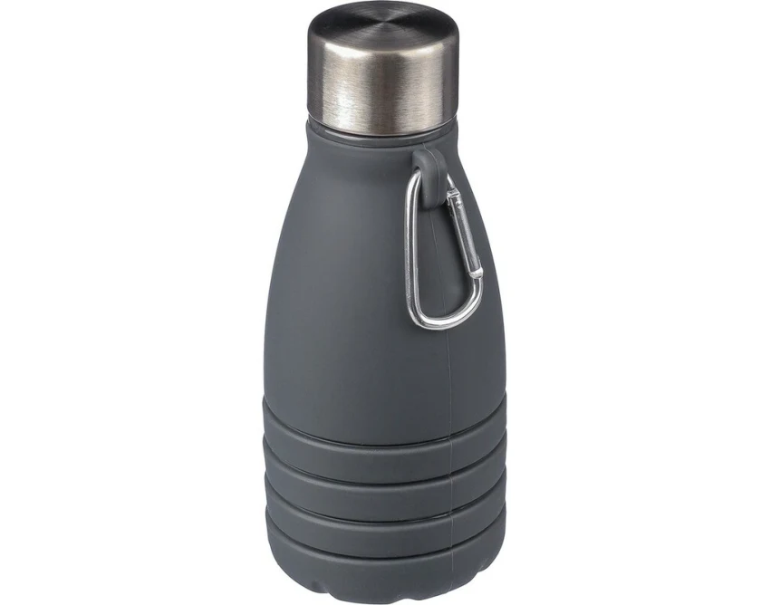 Czarny składany bidon sportowy 550 ml z logo i karabińczykiem