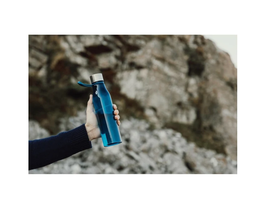 Bidon sportowy 800 ml RPET niebieski z nadrukiem logo