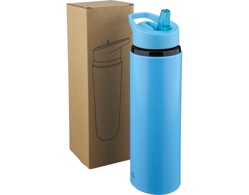 Błękitny bidon ze stali z recyklingu 500 ml z logo firmy