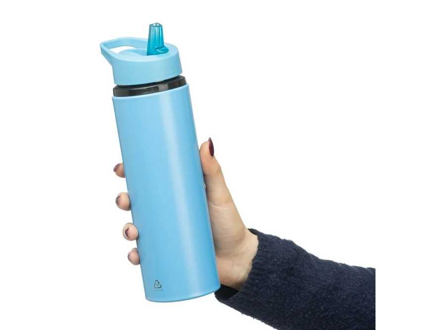 Błękitny bidon ze stali z recyklingu 500 ml z logo firmy
