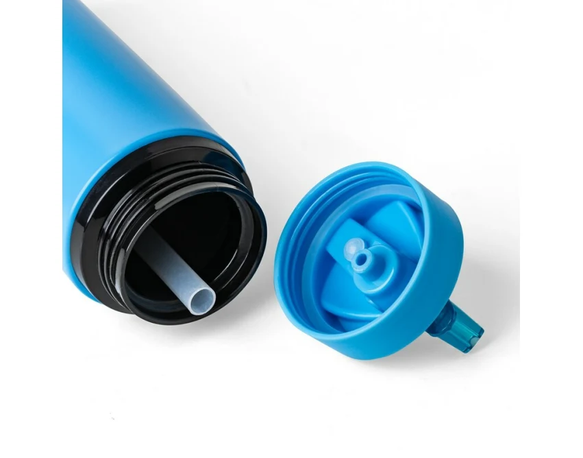 Błękitny bidon ze stali z recyklingu 500 ml z logo firmy