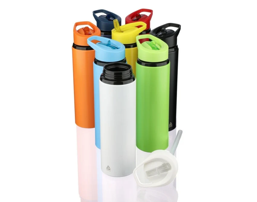 Czarny bidon stalowy 500 ml z logo – matowy, z ustnikiem