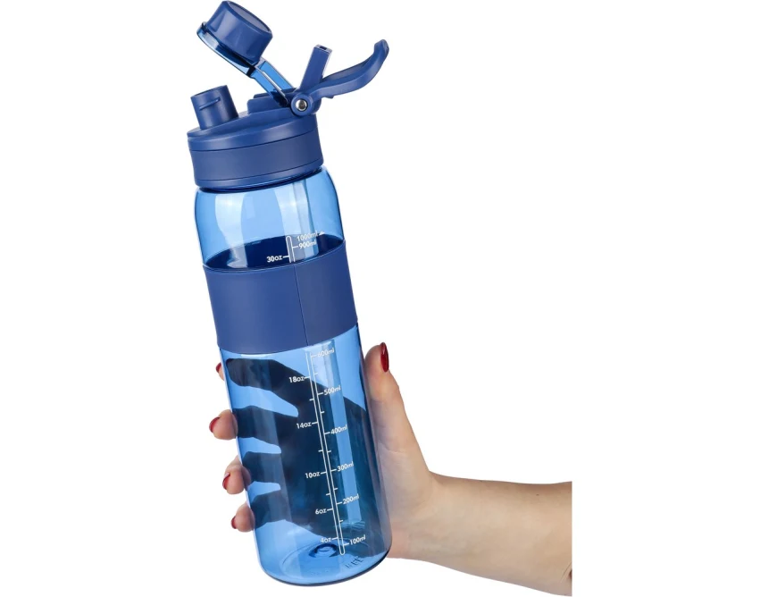 Butelka sportowa Tritan 900 ml błękitna z ustnikiem logo