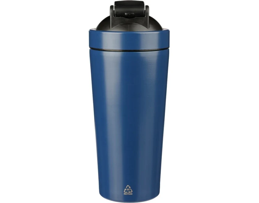 Błękitny bidon shaker 750 ml z logo – stal nierdzewna