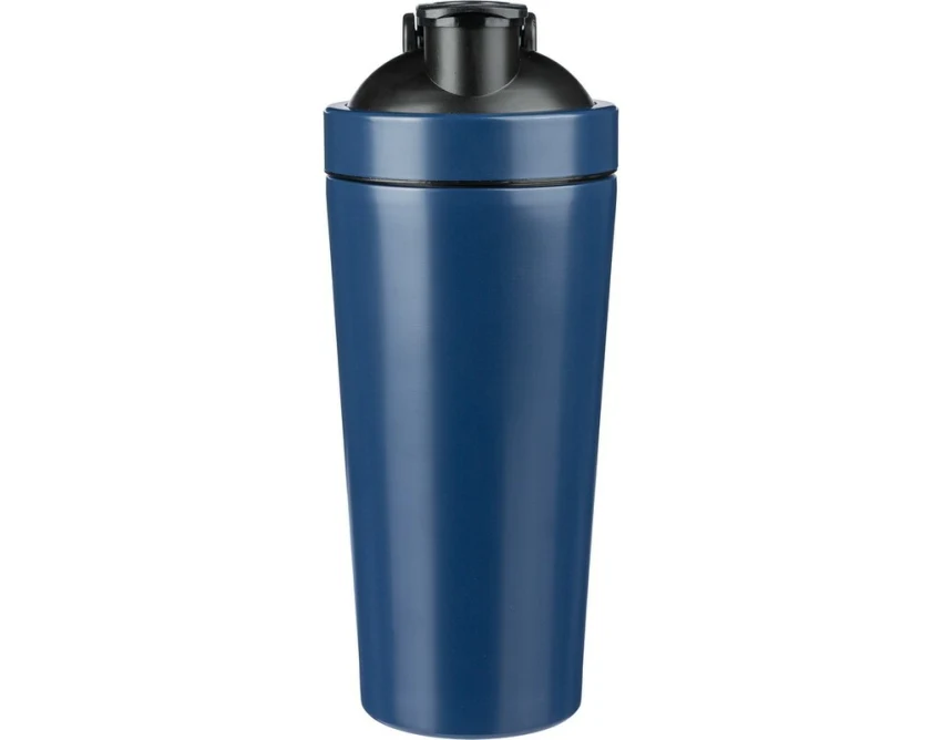 Błękitny bidon shaker 750 ml z logo – stal nierdzewna