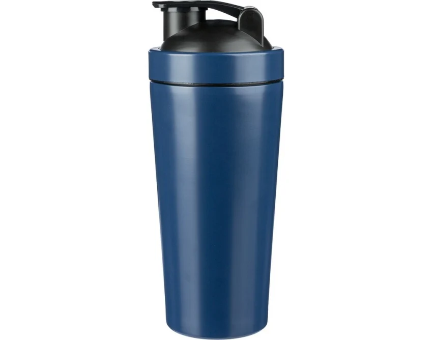 Błękitny bidon shaker 750 ml z logo – stal nierdzewna
