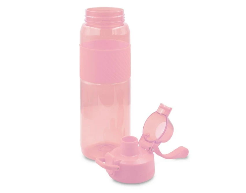 Różowy bidon sportowy Flore 850 ml z logo i silikonową opaską