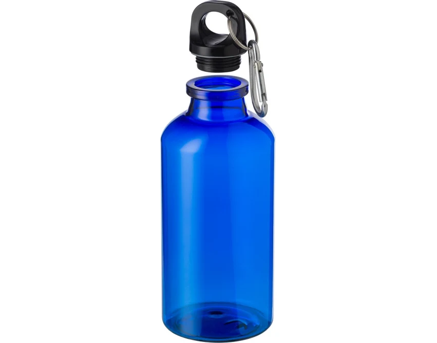 Błękitny bidon RPET 400 ml z karabińczykiem i nadrukiem UV360