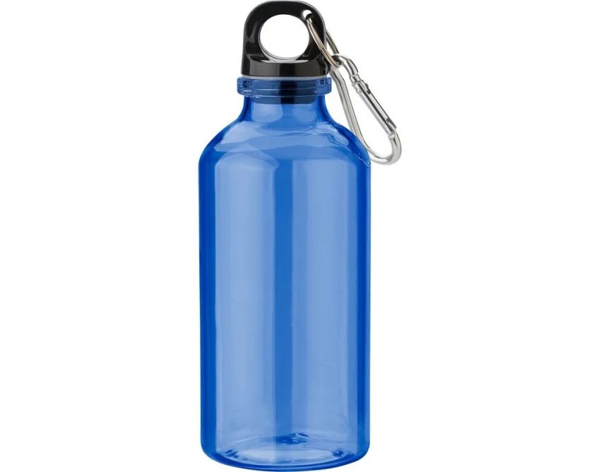 Błękitny bidon RPET 400 ml z karabińczykiem i nadrukiem UV360