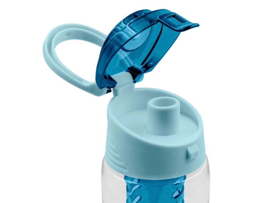 Niebieski bidon Lizzie 700 ml z wkładem na owoce i logo