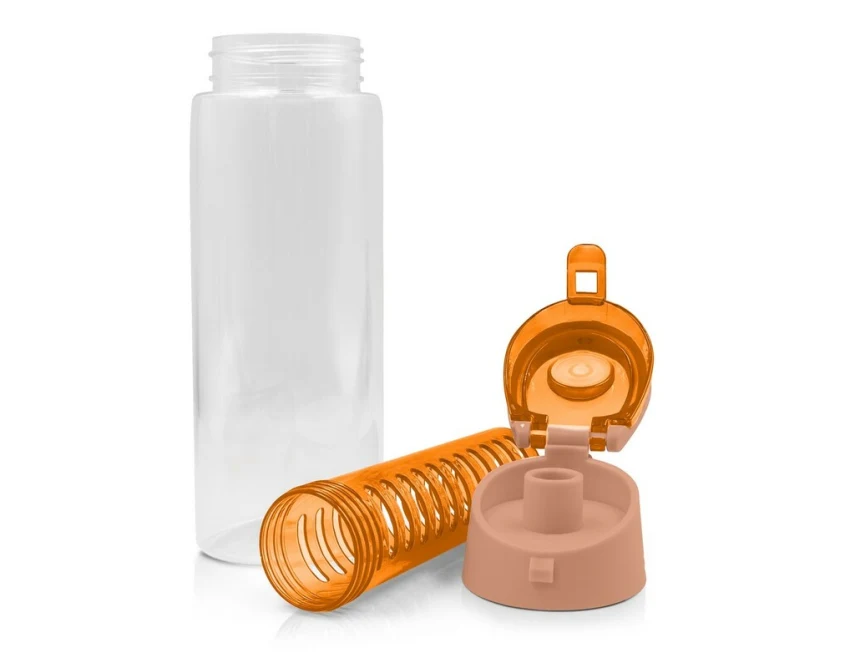 Pomarańczowy bidon 700 ml z wkładem na owoce i logo