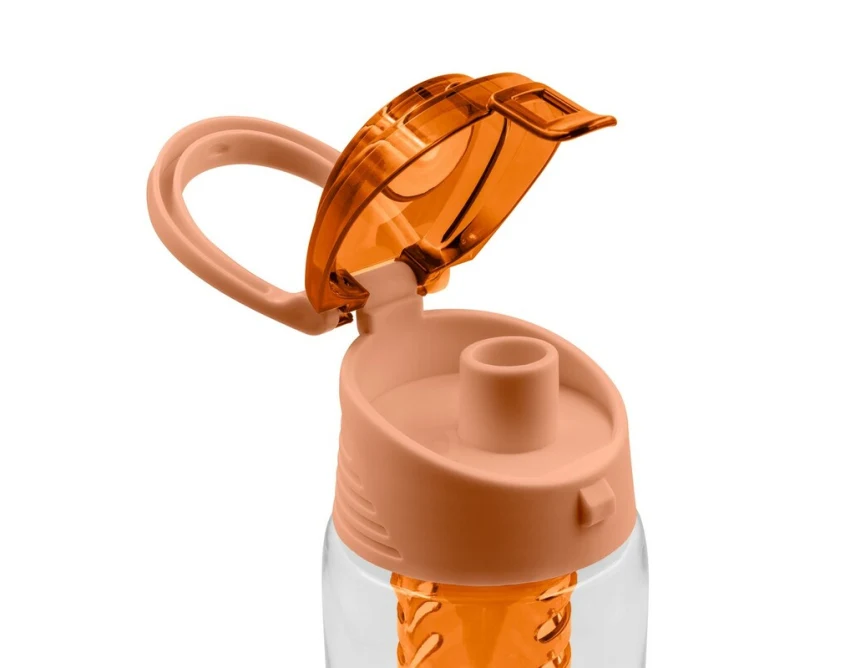 Pomarańczowy bidon 700 ml z wkładem na owoce i logo