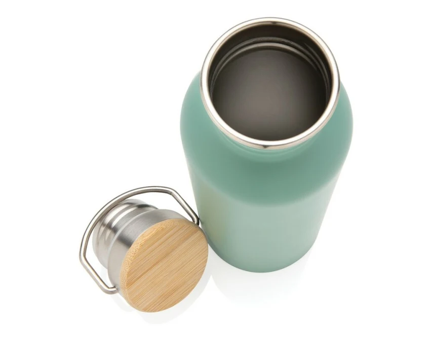 Bidon sportowy zielony 700 ml z bambusową zakrętką i nadrukiem