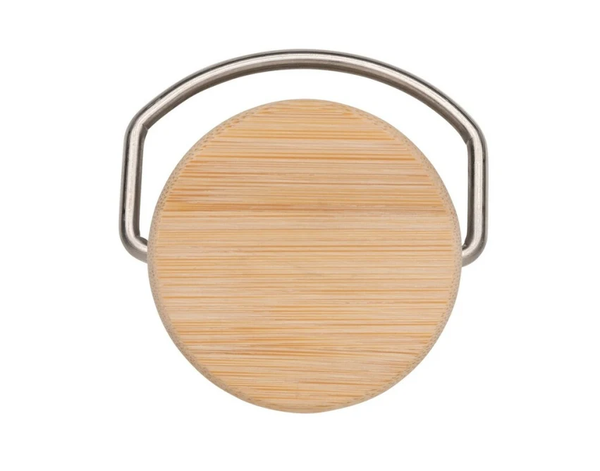 Niebieski bidon stalowy 700 ml z bambusem i nadrukiem UV