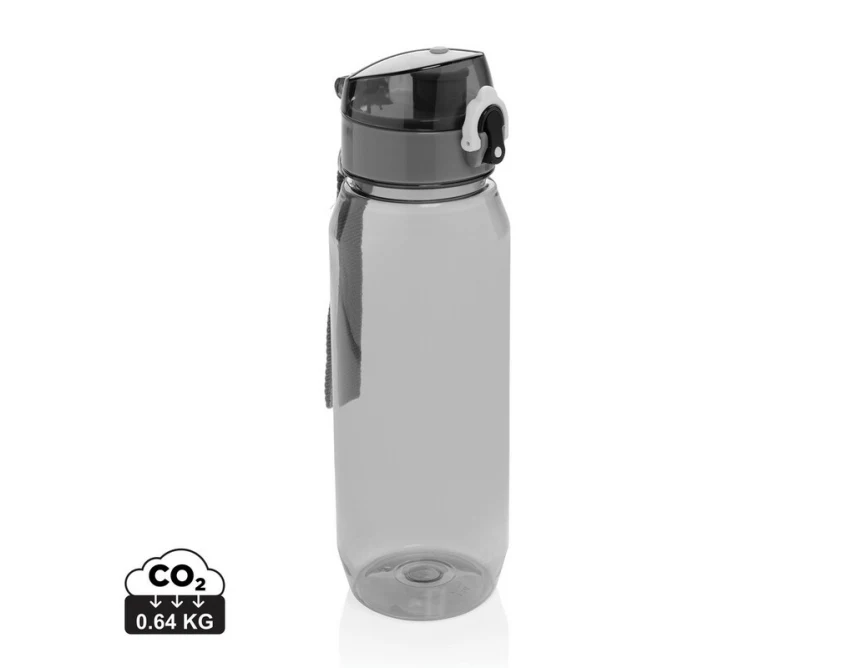 Bidon sportowy czarny RPET 800 ml z logo i uchwytem