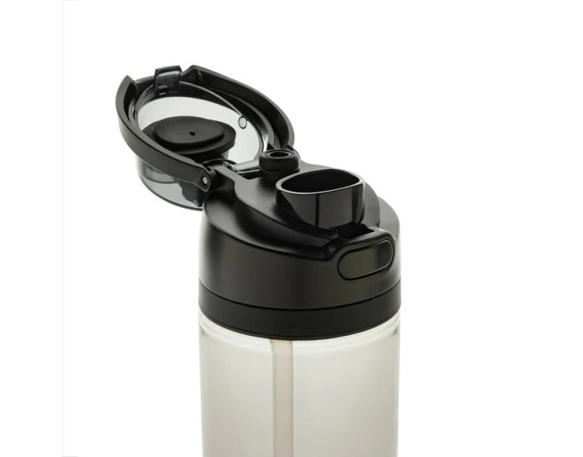 Czarny bidon RPET 800 ml z nadrukiem i słomką