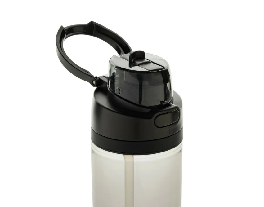 Czarny bidon RPET 800 ml z nadrukiem i słomką