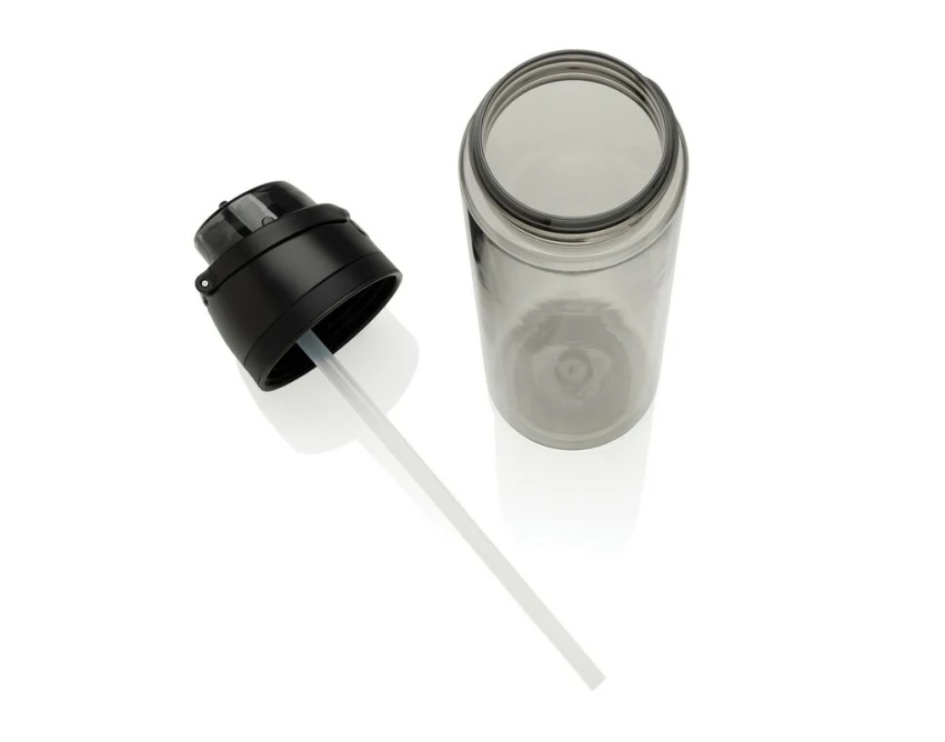 Czarny bidon RPET 800 ml z nadrukiem i słomką