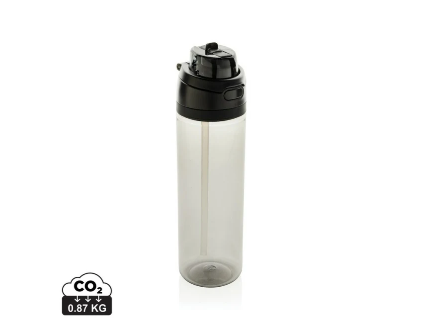 Czarny bidon RPET 800 ml z nadrukiem i słomką