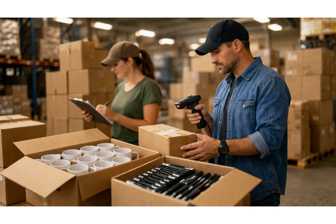 Pracownicy przygotowują wysyłkę produktów marketingu mix