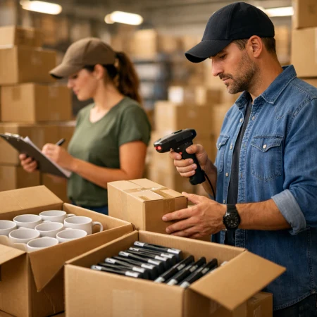 Pracownicy przygotowują wysyłkę produktów marketingu mix