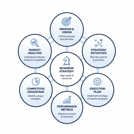 Diagram strategii 7P - siedem połączonych obszarów marketingu
