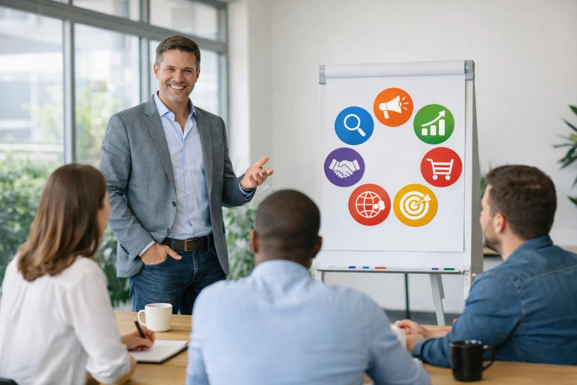 Konsultant omawia model 7C podczas kameralnego warsztatu