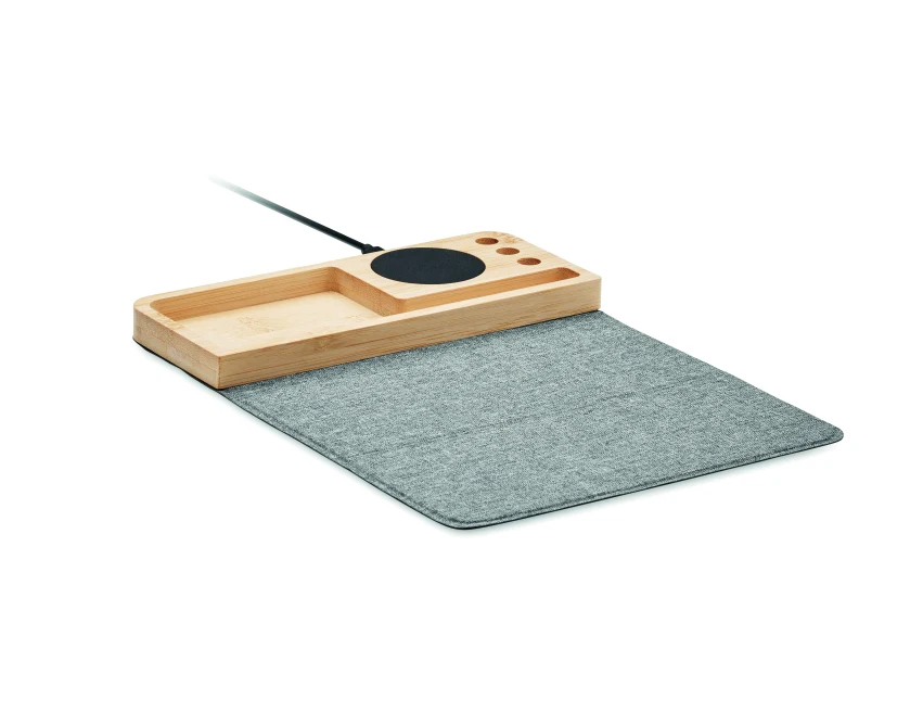 Bambusowa ładowarka indukcyjna 15W z organizerem RPET