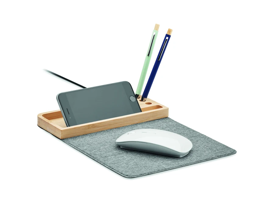 Bambusowa ładowarka indukcyjna 15W z organizerem RPET