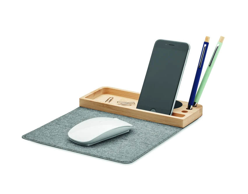 Bambusowa ładowarka indukcyjna 15W z organizerem RPET