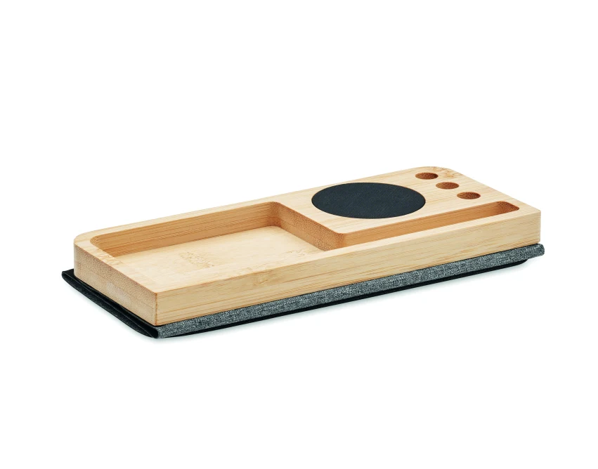 Bambusowa ładowarka indukcyjna 15W z organizerem RPET