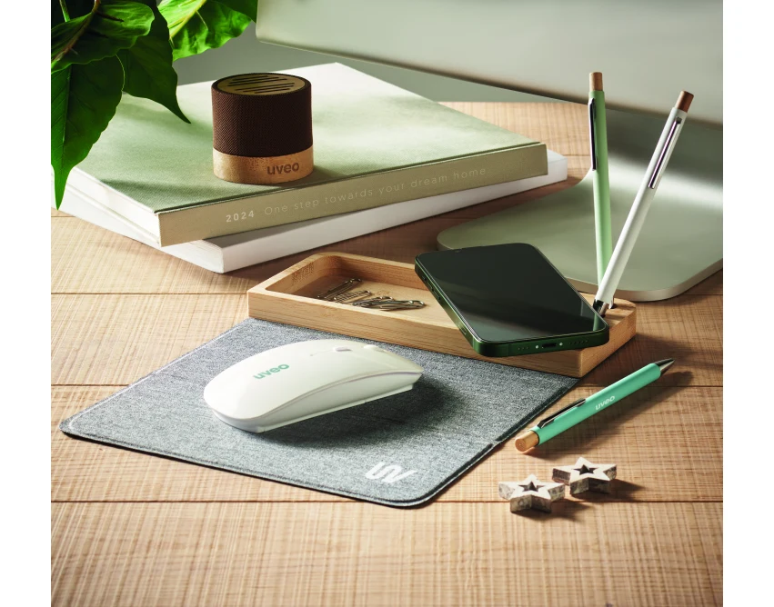 Bambusowa ładowarka indukcyjna 15W z organizerem RPET