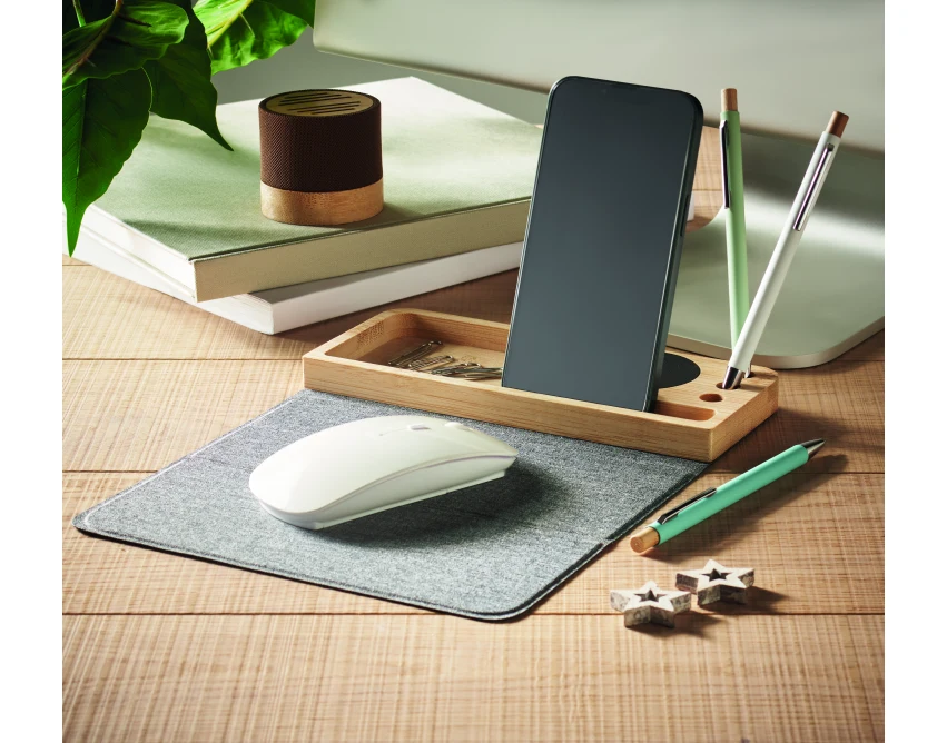 Bambusowa ładowarka indukcyjna 15W z organizerem RPET