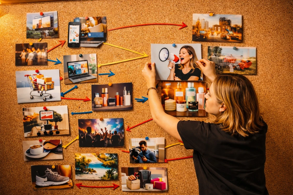 Dyrektorka kreatywna porządkuje tablicę inspiracji dotyczących promocji 7P