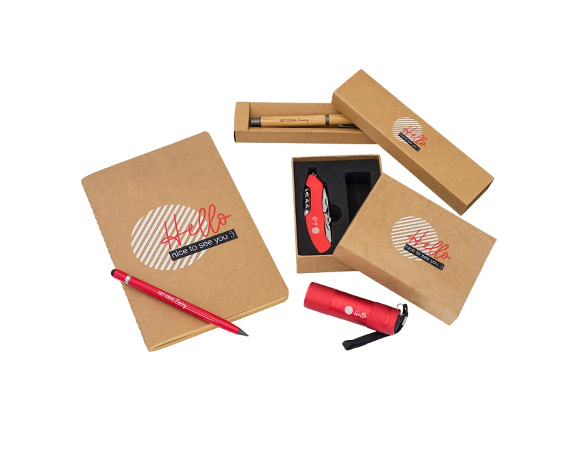 Czerwony wieczny ołówek Lakin z logo i rysikiem